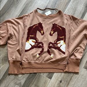 We The Free Tan Cropped Sweatshirt with Graphic NWT
